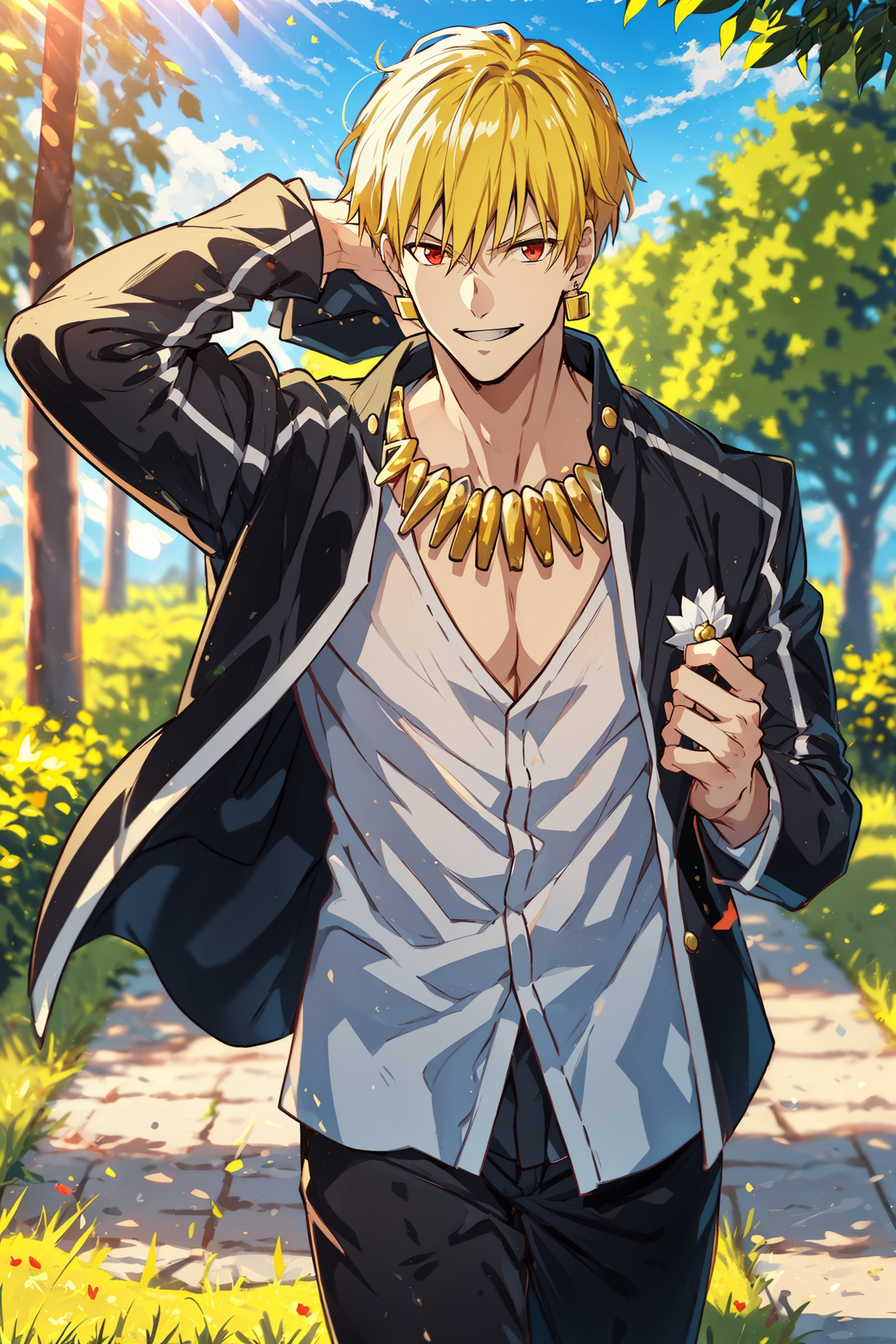 00078-2065109700-(masterpiece, best quality_1.2), cowboy shot, 1boy, toned male, gilgamesh _(fate_), blonde hair, short hair, red eyes, smile, lo.png